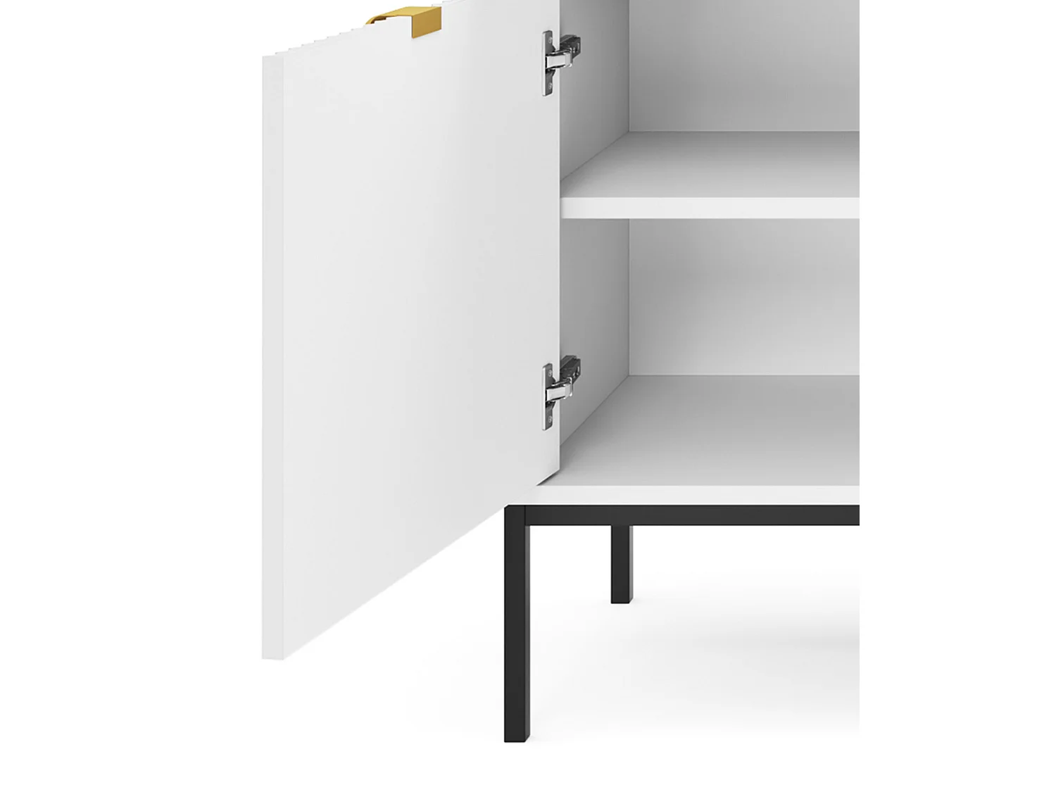 Commode Élégante DomoHome NOVA – 154x83x39cm, Façade Geriffelt, Poignées dorées, Design polyvalent, 3 tiroirs et 3 portes, Blanc, Cadre noir