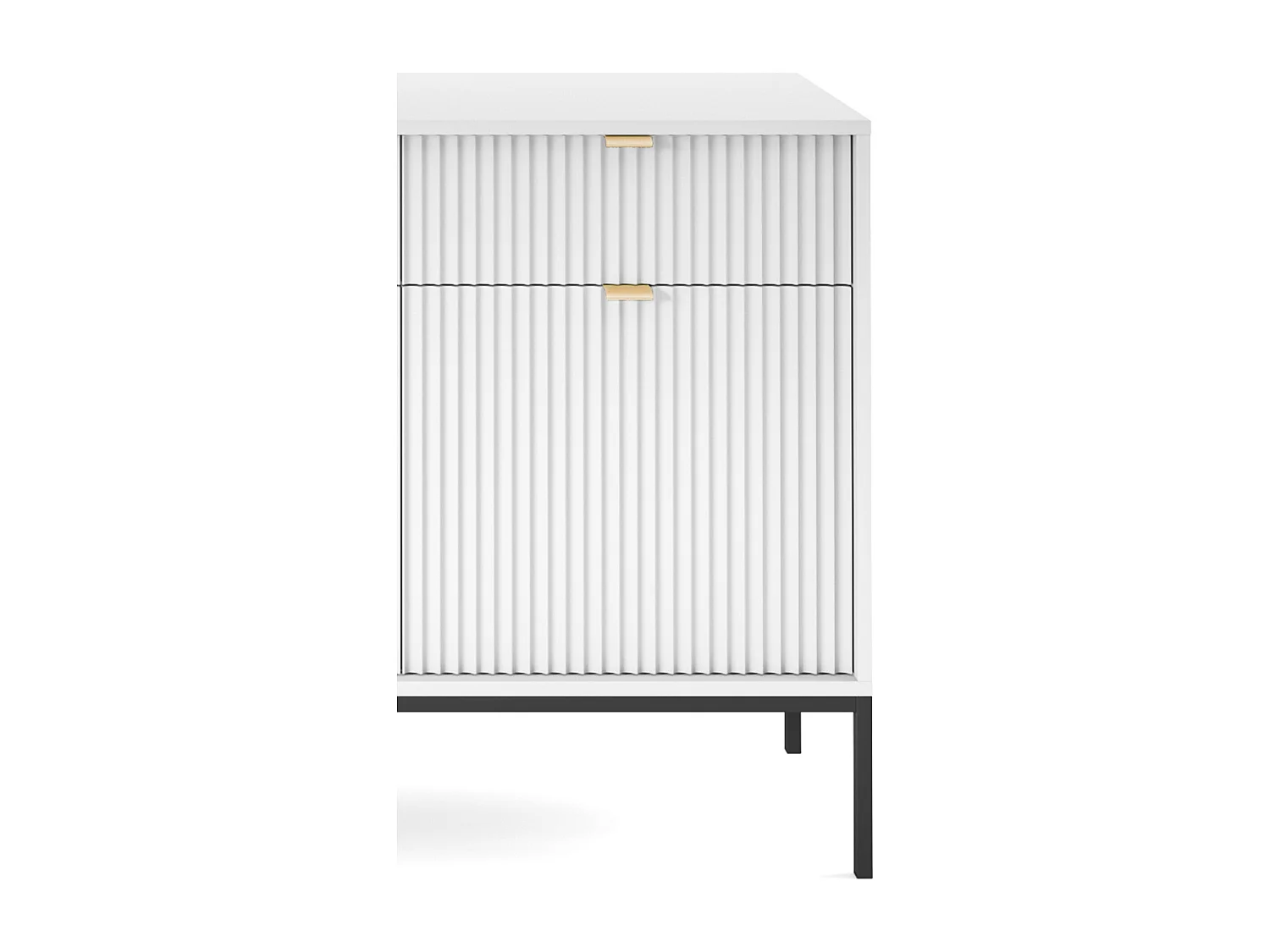 Elegante Kommode DomoHome NOVA – 154x83x39cm, Geriffelte Front, Goldene Griffe, Vielseitiges Design, 3 Schubladen und 3 Türen, Weiß, Schwarzer Rahmen