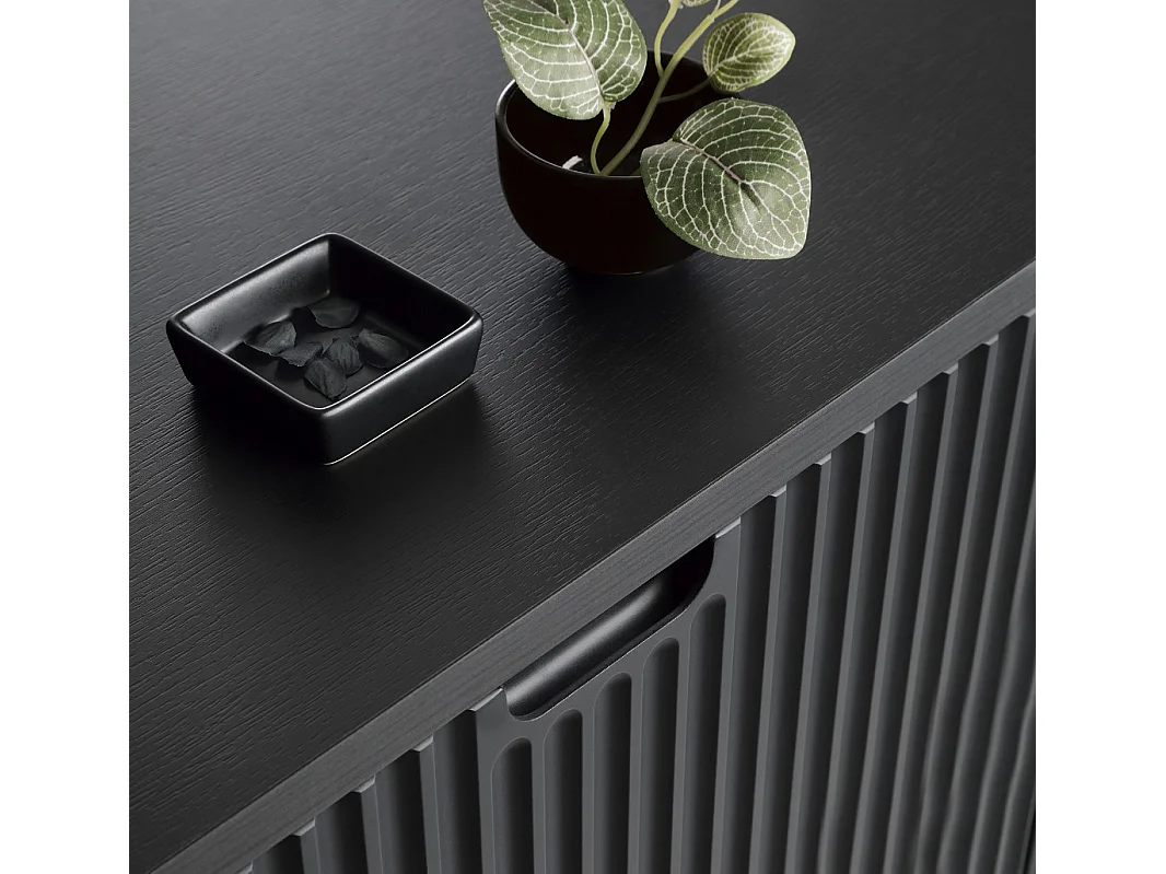 Commode haute ZOVA avec 6 étagères, rainures décoratives et pieds en métal, noir, 103/129/39cm, beige cachemire