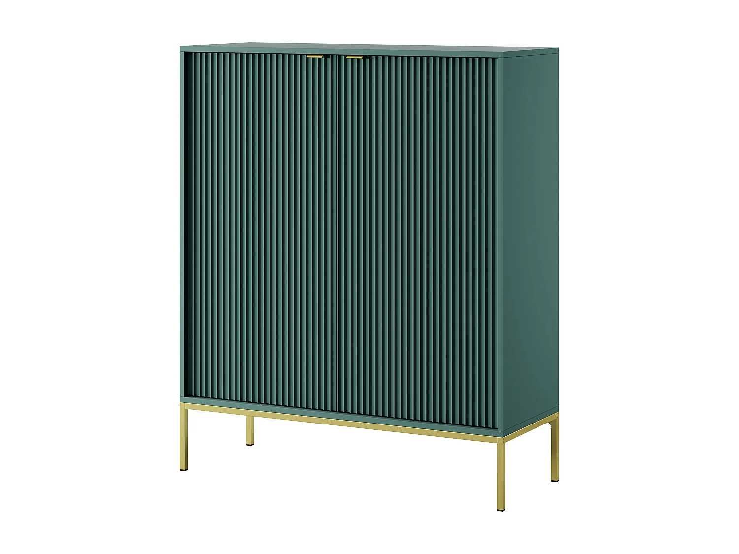 Commode Haut Geriffelt DomoHome NOVA – 2 portes, Highboard avec poignées dorées, Labrador, Pieds dorés 125x104x39cm - Élégant pour salon