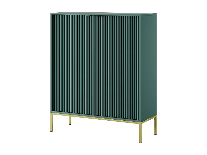 Commode Haut Geriffelt DomoHome NOVA – 2 portes, Highboard avec poignées dorées, Labrador, Pieds dorés 125x104x39cm - Élégant pour salon