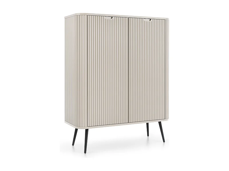 Commode haute ZOVA avec 6 étagères, rainures décoratives et pieds en métal, noir, 103/129/39cm, à monter soi-même