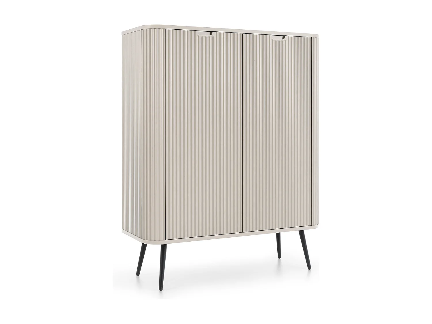 Commode haute ZOVA avec 6 étagères, rainures décoratives et pieds en métal, noir, 103/129/39cm, à monter soi-même