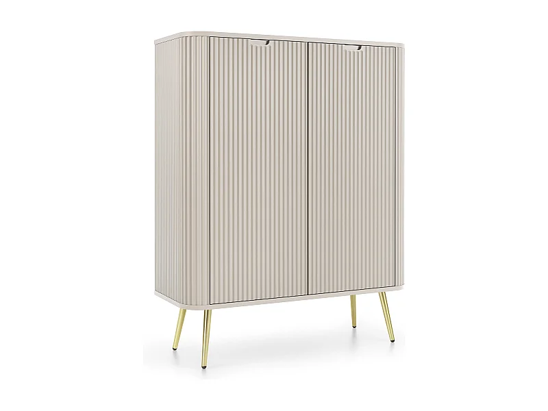 Commode haute ZOVA avec 6 étagères, rainures décoratives et pieds en métal, or, 103/129/39cm, à monter soi-même