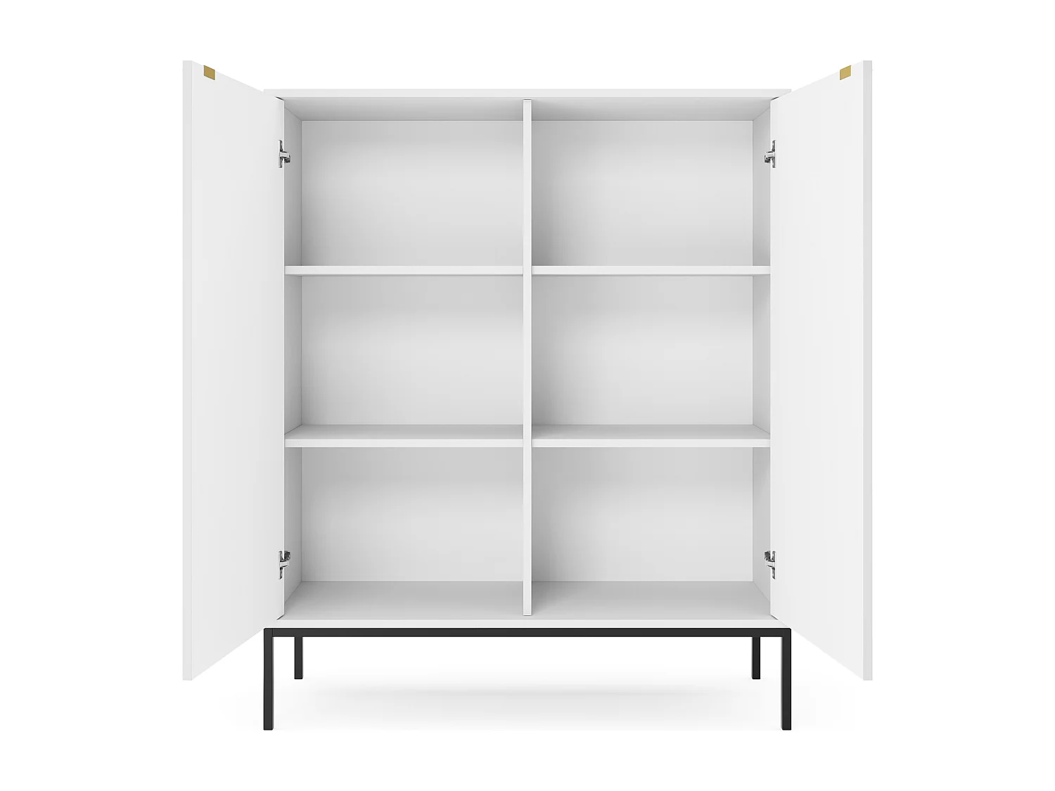 Commode Haut Geriffelt NOVA – 2 portes, Highboard avec poignées dorées, Blanc, Pieds noirs 125x104x39cm - Élégant pour salon