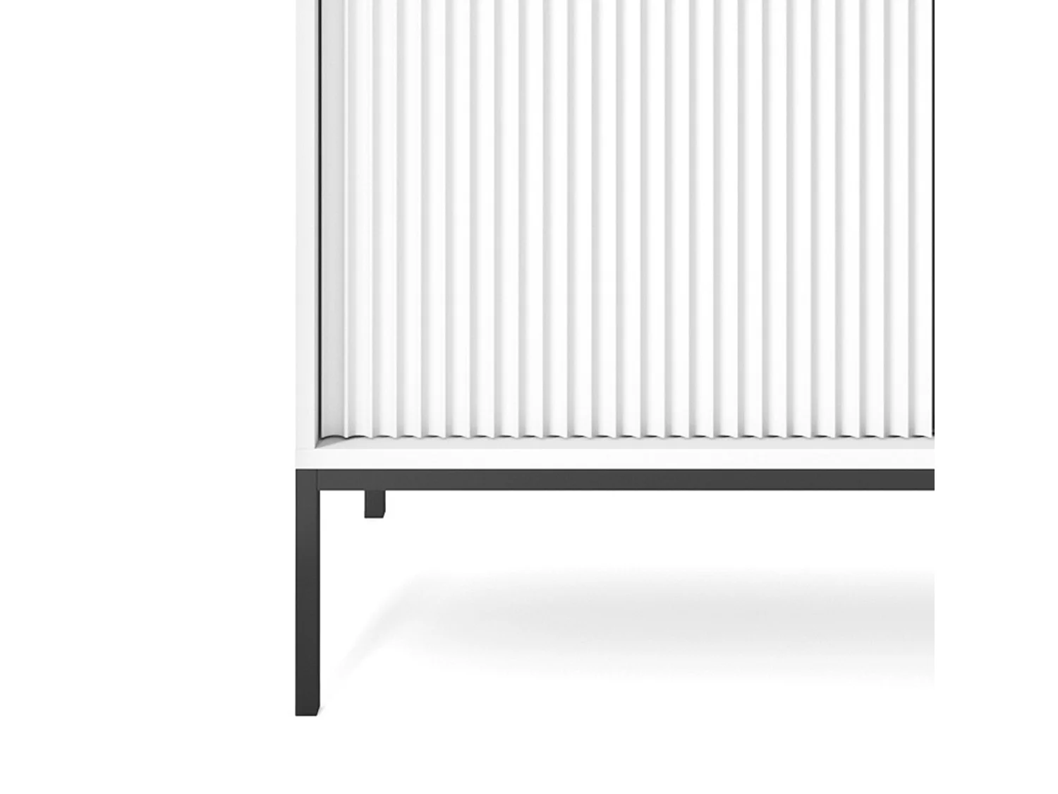 Commode Haut Geriffelt NOVA – 2 portes, Highboard avec poignées dorées, Blanc, Pieds noirs 125x104x39cm - Élégant pour salon