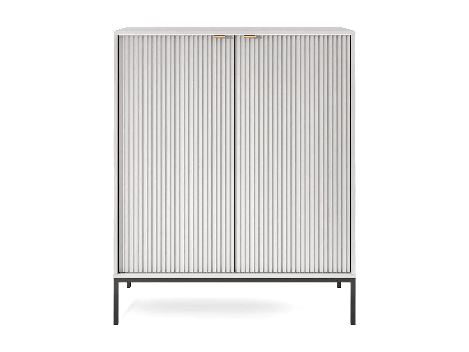 Commode Haut Geriffelt NOVA – 2 portes, Highboard avec poignées dorées, Gris, Pieds noirs 125x104x39cm - Élégant pour salon