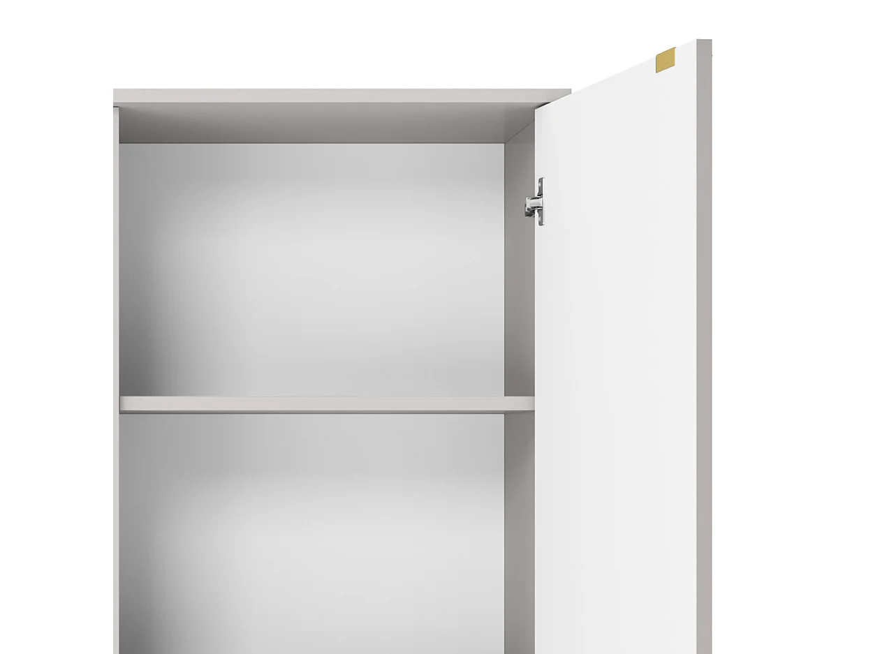 Commode Haut Geriffelt NOVA – 2 portes, Highboard avec poignées dorées, Gris, Pieds noirs 125x104x39cm - Élégant pour salon