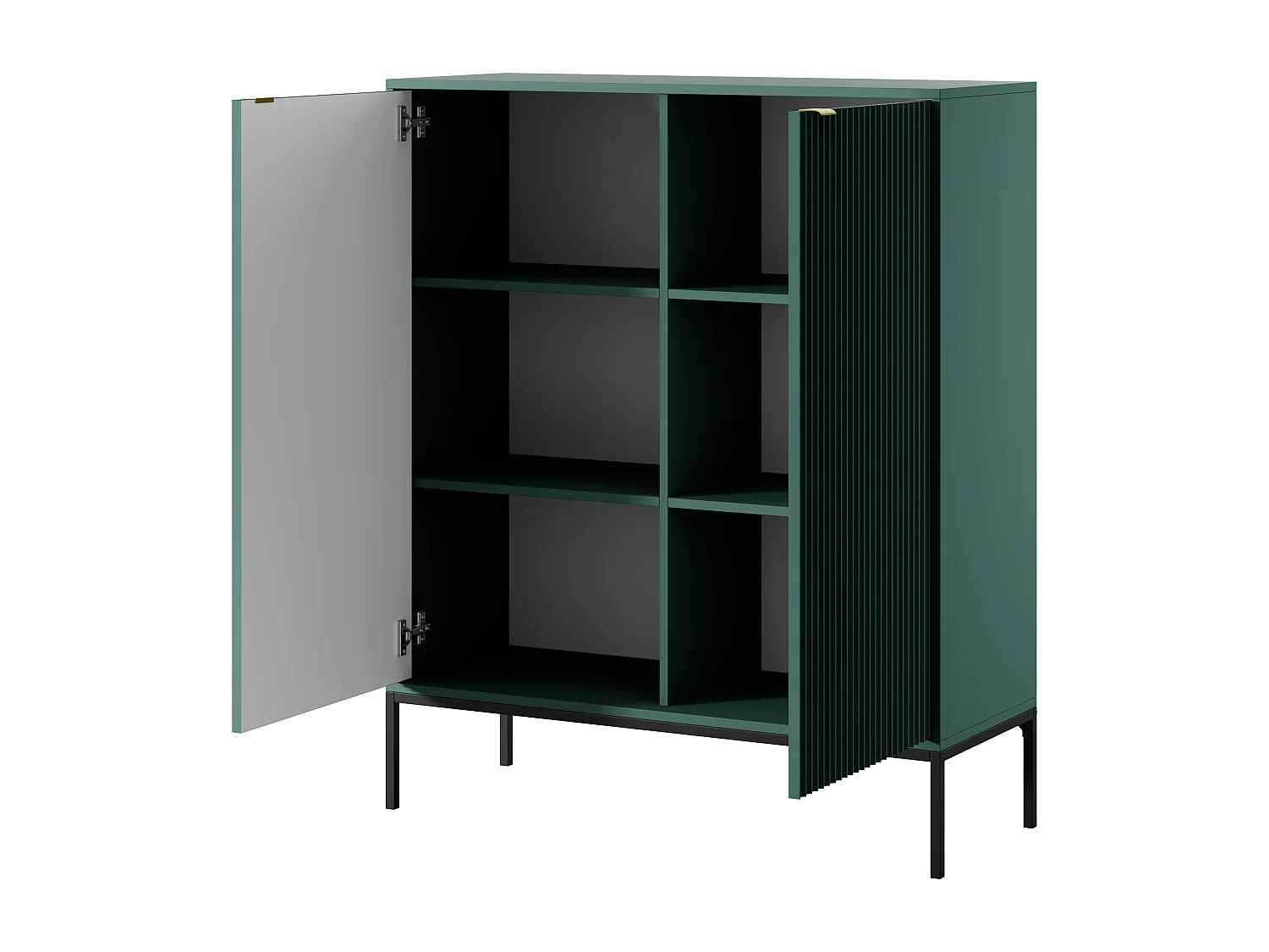Commode Haut Geriffelt NOVA – 2 portes, Highboard avec poignées dorées, Labrador, Pieds noirs 125x104x39cm - Élégant pour salon