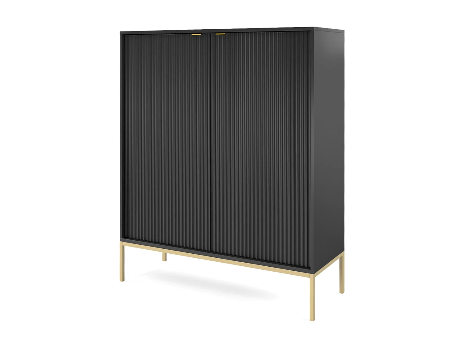 Komoda Wysoka Geriffelt DomoHome NOVA – 2 drzwi, Highboard z złotymi uchwytami, Czarny, złote nogi 125x104x39cm - Elegancka do salonu