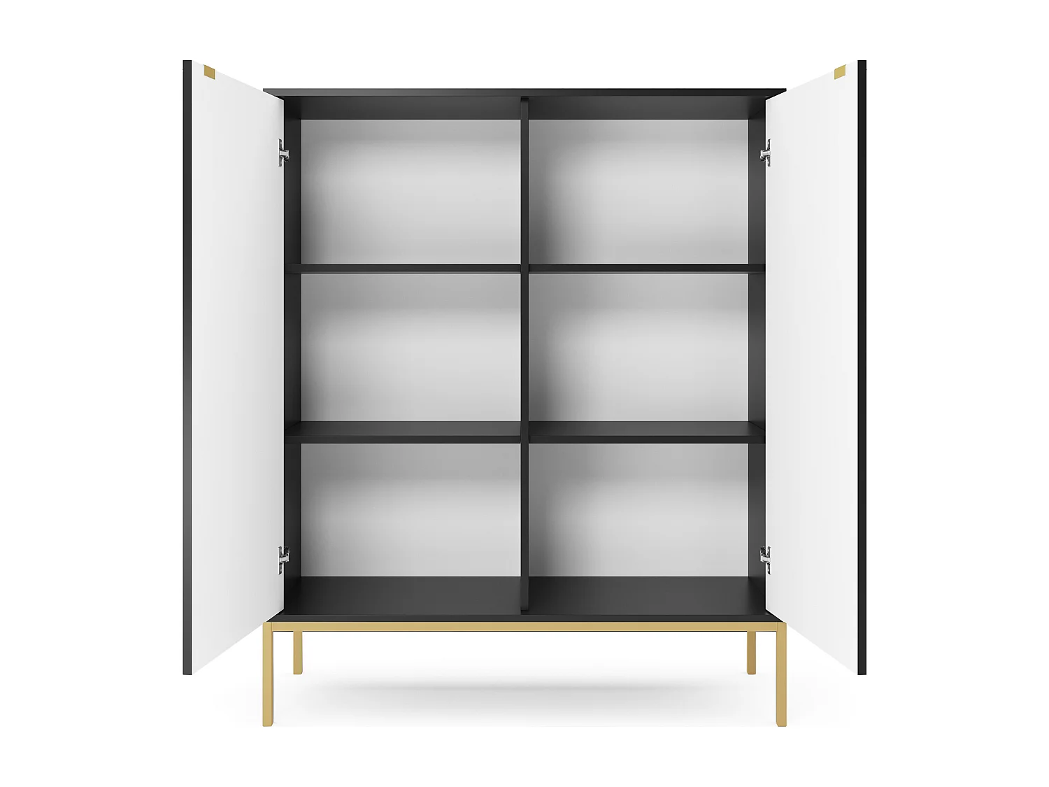 Commode Haut Geriffelt DomoHome NOVA – 2 portes, Highboard avec poignées dorées, Noir, Pieds dorés 125x104x39cm - Élégant pour salon