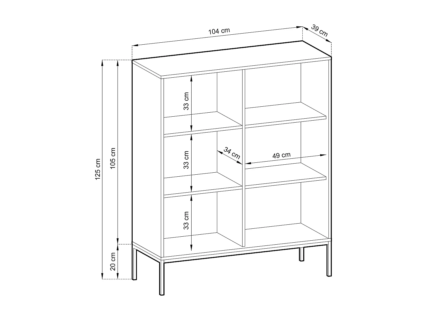 Komoda Wysoka Geriffelt DomoHome NOVA – 2 drzwi, Highboard z złotymi uchwytami, Czarny, złote nogi 125x104x39cm - Elegancka do salonu
