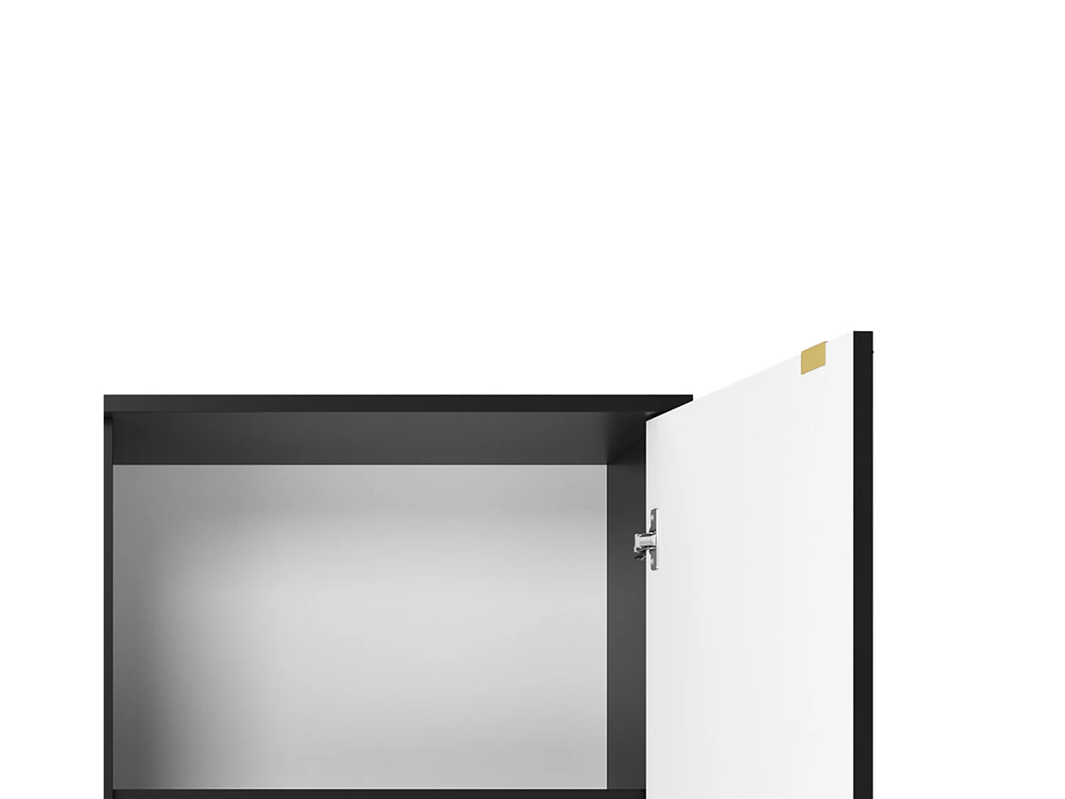 Hoog commode Geriffeld NOVA – 2 deuren, Highboard met gouden handgrepen, Zwart, Zwarte poten 125x104x39cm - Elegant voor woonkamer