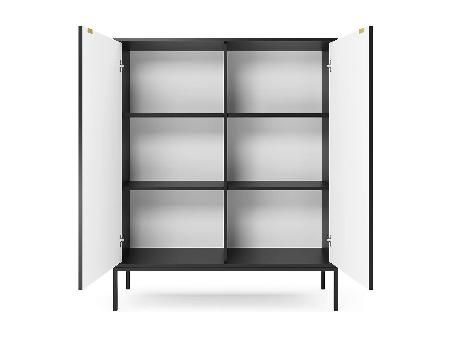 Commode Haut Geriffelt NOVA – 2 portes, Highboard avec poignées dorées, Noir, Pieds noirs 125x104x39cm - Élégant pour salon