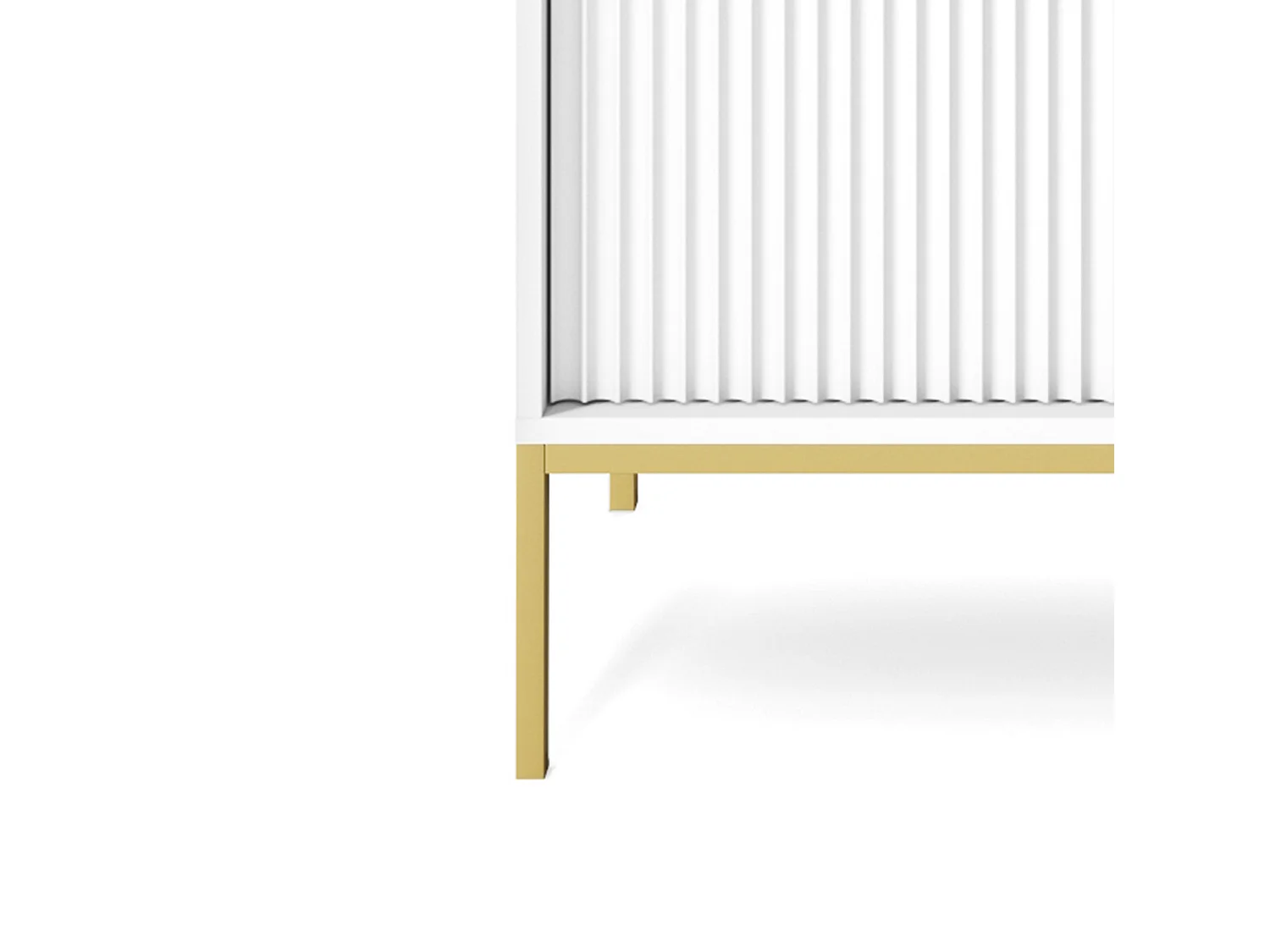 Komoda Wysoka Geriffelt DomoHome NOVA – 2 drzwi, Highboard z złotymi uchwytami, Biały, złote nogi 125x104x39cm - Elegancka do salonu