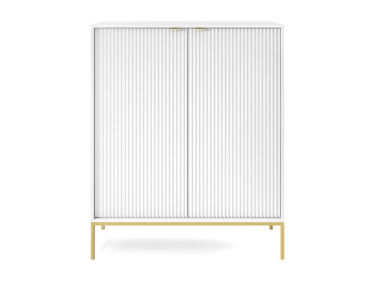 Commode Haut Geriffelt DomoHome NOVA – 2 portes, Highboard avec poignées dorées, Blanc, Pieds dorés 125x104x39cm - Élégant pour salon