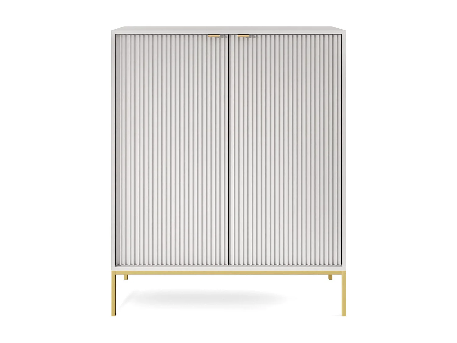 Komoda Wysoka Geriffelt DomoHome NOVA – 2 drzwi, Highboard z złotymi uchwytami, Szary, złote nogi 125x104x39cm - Elegancka do salonu