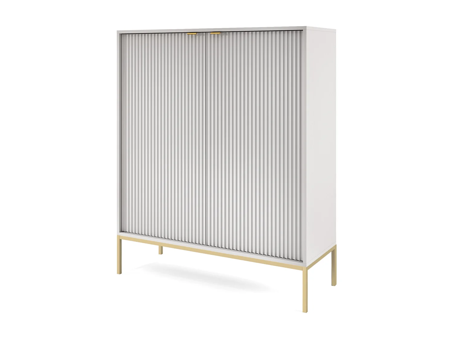 Commode Haut Geriffelt DomoHome NOVA – 2 portes, Highboard avec poignées dorées, Gris, Pieds dorés 125x104x39cm - Élégant pour salon