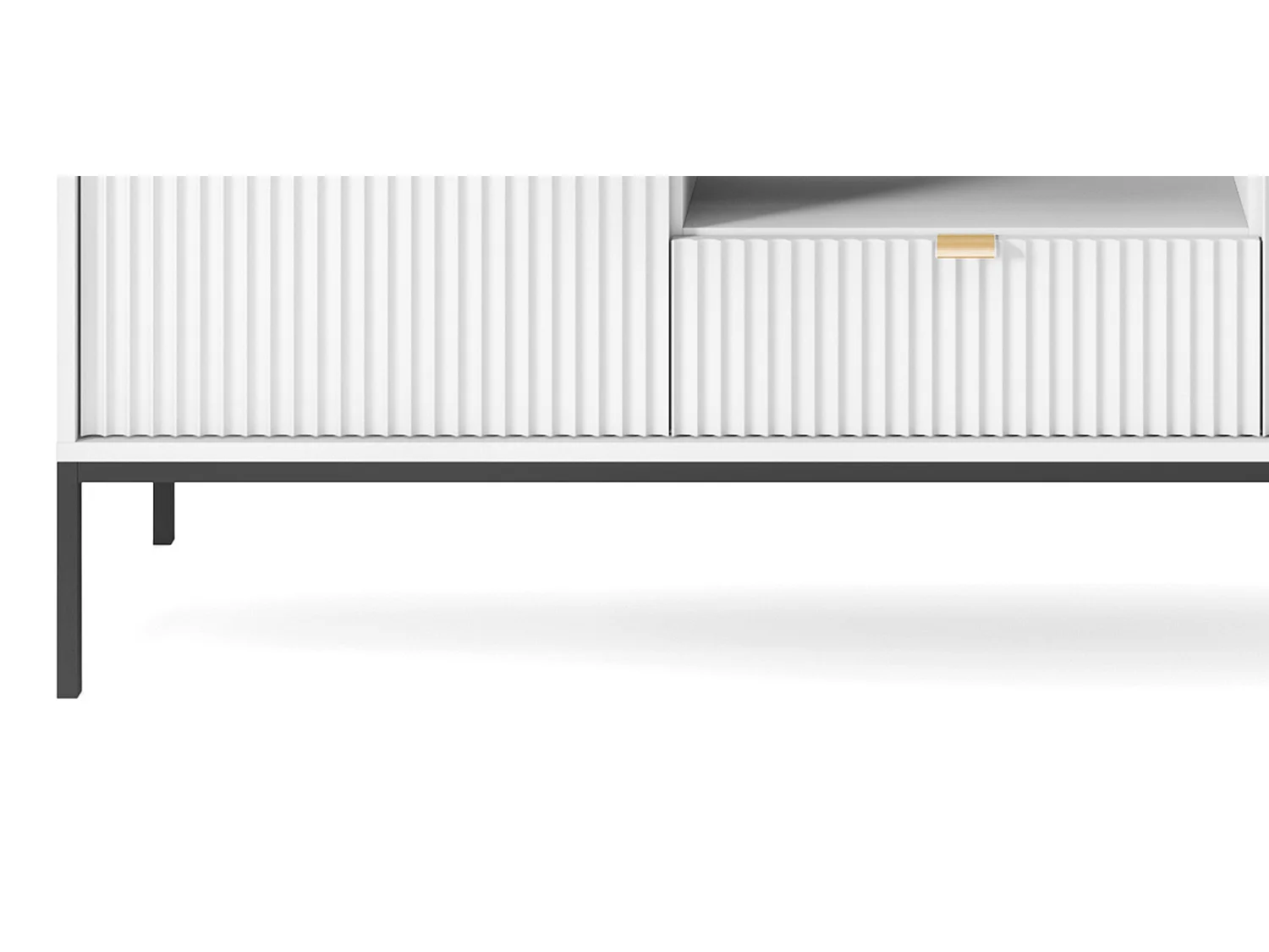 Meuble TV Geriffelt NOVA Poignées dorées 2 portes, tiroir, étagère 154x56x39cm, Façade noire, Cadre couleur BLANC