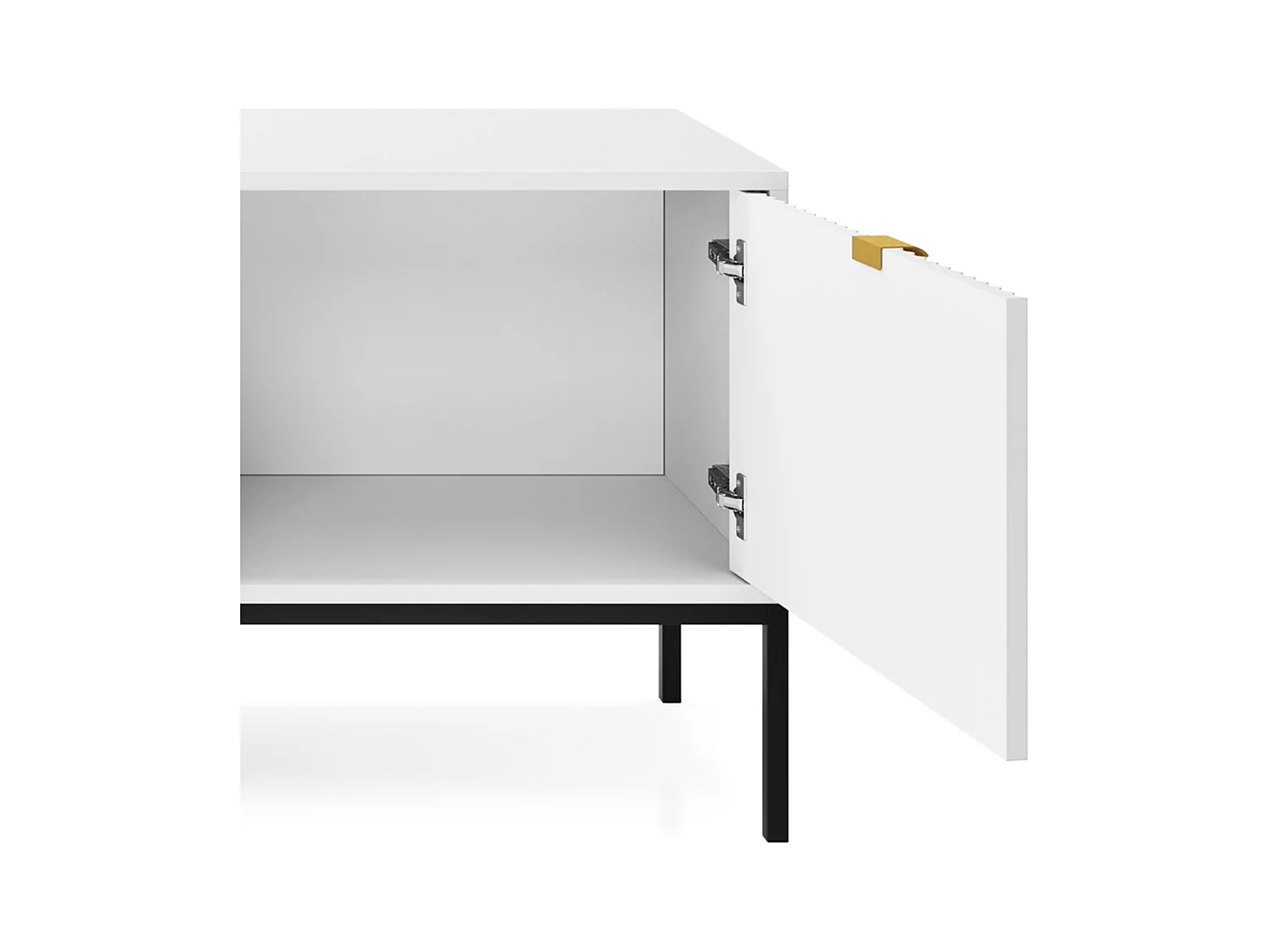 Meuble TV Geriffelt NOVA Poignées dorées 2 portes, tiroir, étagère 154x56x39cm, Façade noire, Cadre couleur BLANC