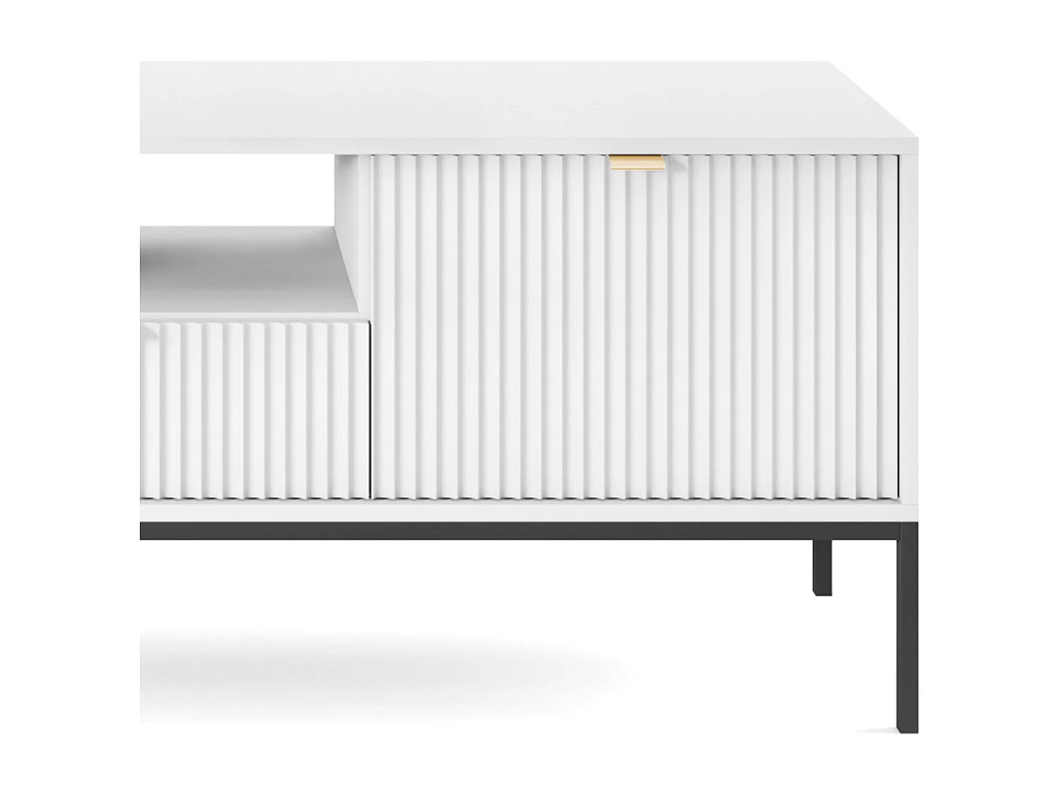 Meuble TV Geriffelt NOVA Poignées dorées 2 portes, tiroir, étagère 154x56x39cm, Façade noire, Cadre couleur BLANC