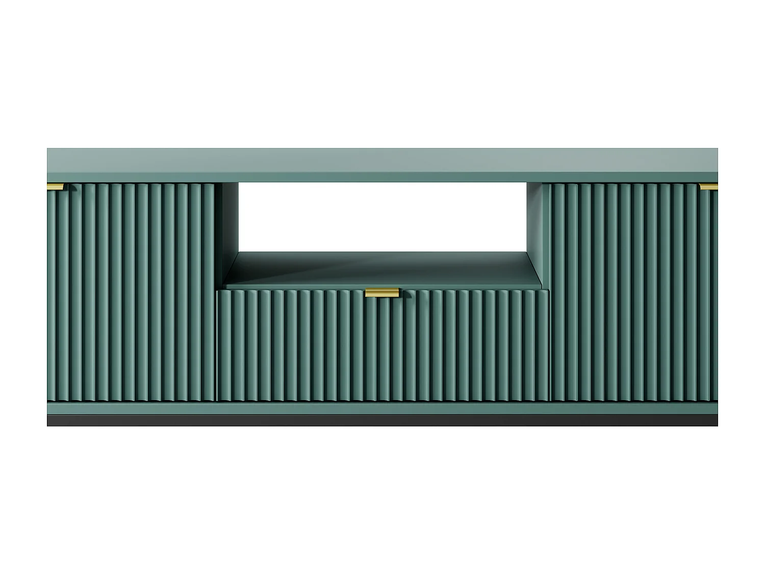 Meuble TV Geriffelt NOVA Poignées dorées 2 portes, tiroir, étagère 154x56x39cm, Façade noire, Cadre couleur LABRADOR