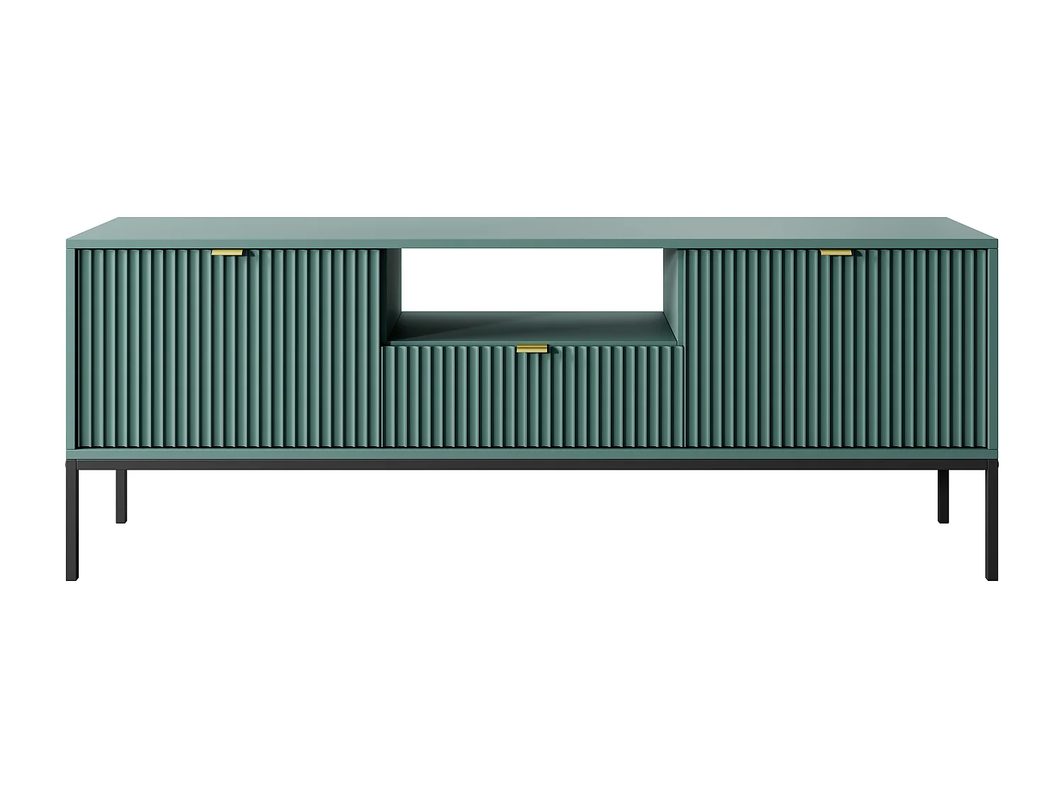 Meuble TV Geriffelt NOVA Poignées dorées 2 portes, tiroir, étagère 154x56x39cm, Façade noire, Cadre couleur LABRADOR