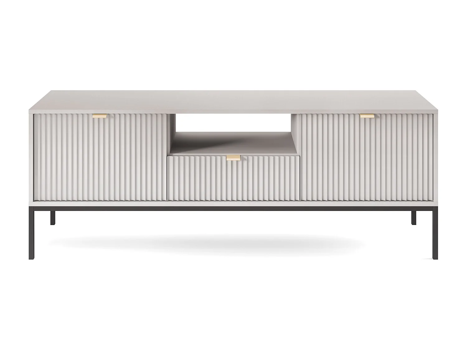 Meuble TV Geriffelt NOVA Poignées dorées 2 portes, tiroir, étagère 154x56x39cm, Façade noire, Cadre couleur GRIS