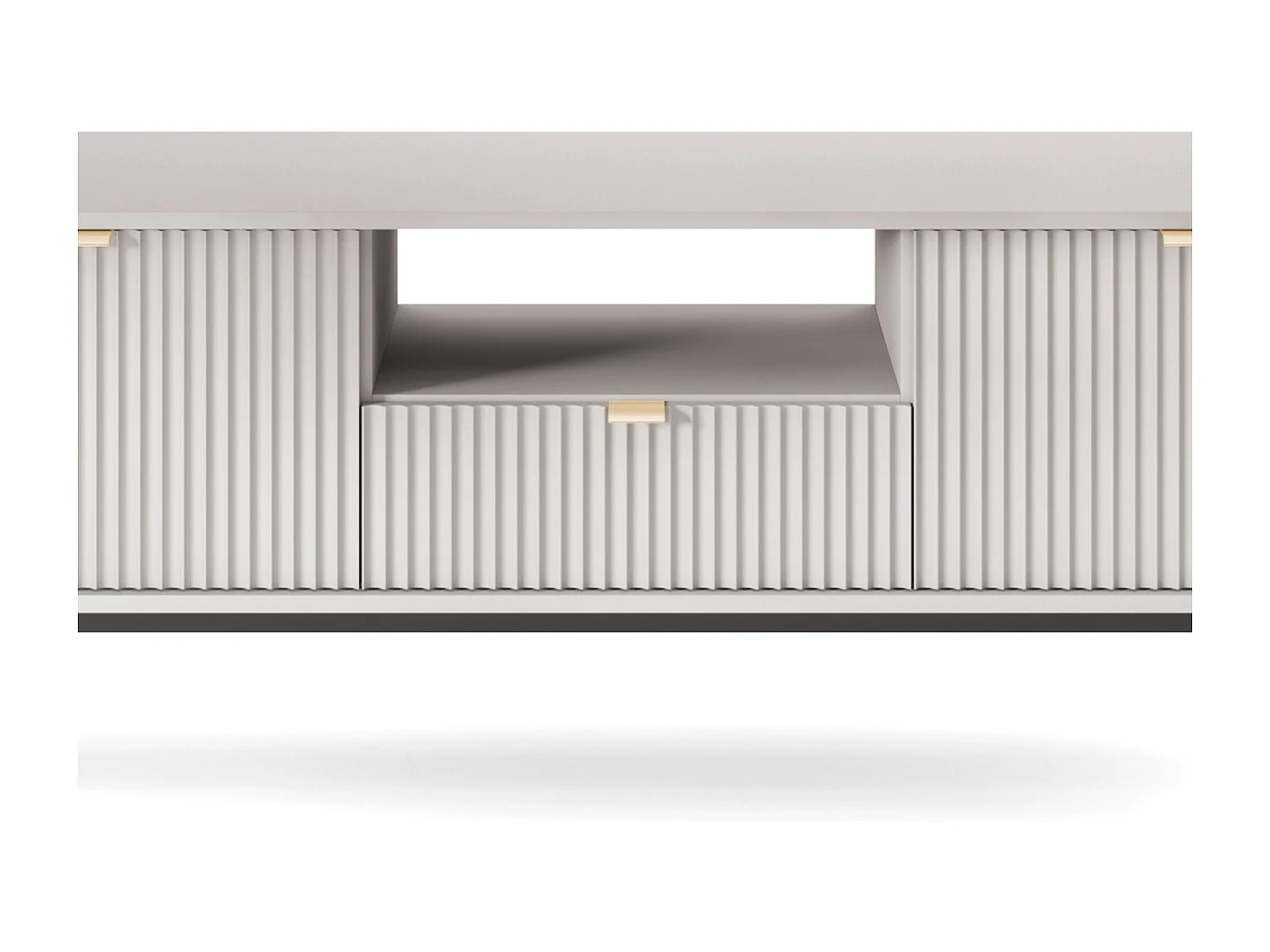 Meuble TV Geriffelt NOVA Poignées dorées 2 portes, tiroir, étagère 154x56x39cm, Façade noire, Cadre couleur GRIS