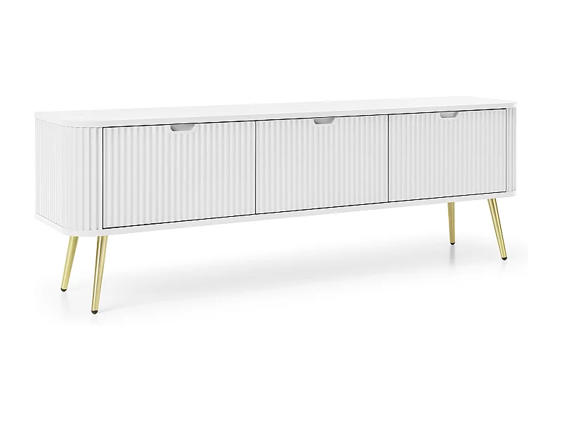 ZOVA 3-deurs RTV-kast met kleppen en poten, tv-tafel met modern ontwerp, metalen gouden poten, 168/57/39cm, kleur: wit