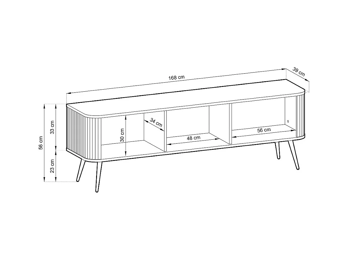 ZOVA Meuble RTV à 3 portes avec volets et pieds, table TV au design moderne, pieds métalliques dorés, 168/57/39cm