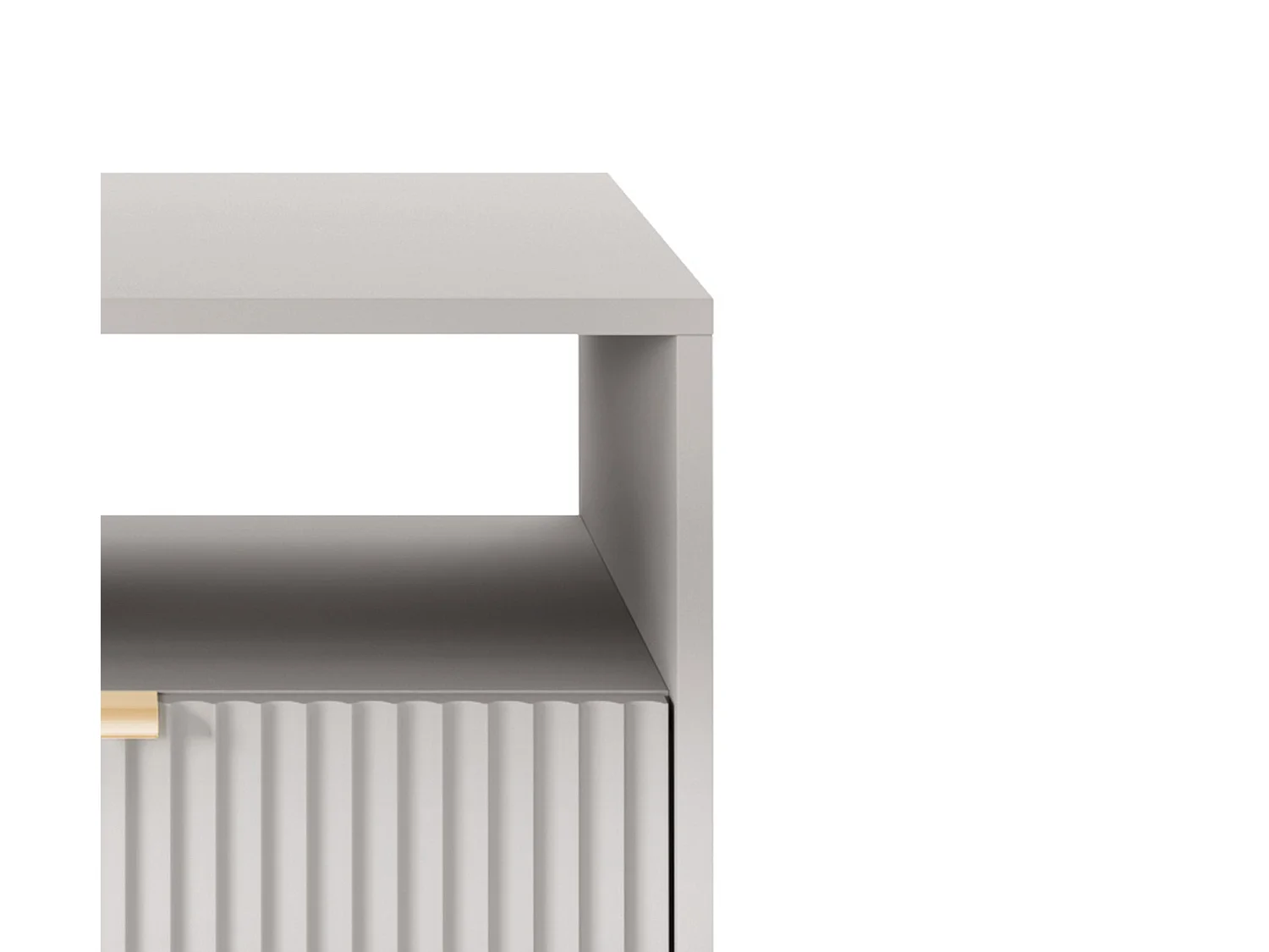 Table de Nuit Élégante Nova – Design avec poignée dorée, Façade Geriffelt, Pratique & Moderne, 54x56x39 cm, Gris mat, Pieds métal noirs