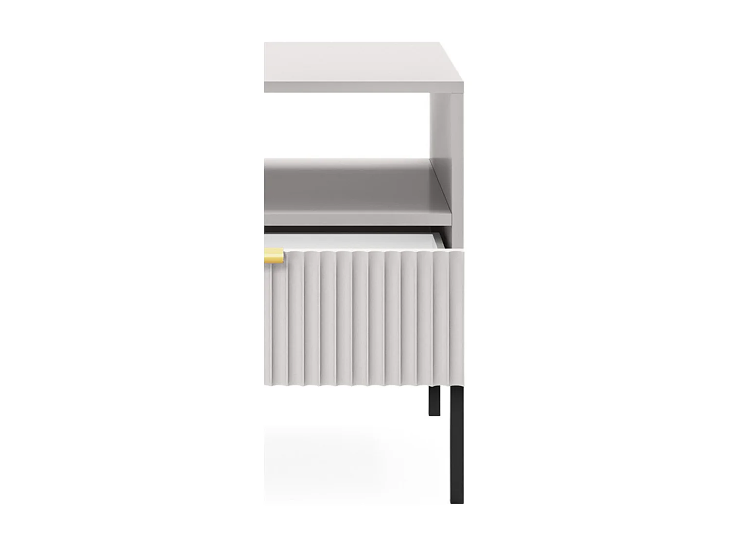 Table de Nuit Élégante Nova – Design avec poignée dorée, Façade Geriffelt, Pratique & Moderne, 54x56x39 cm, Gris mat, Pieds métal noirs