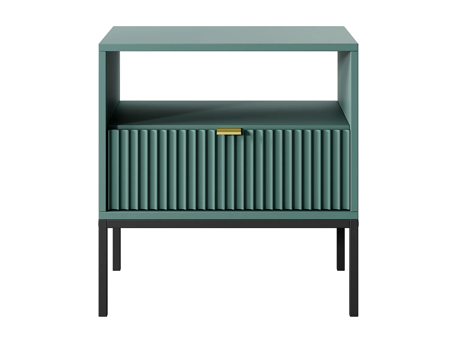 Table de Nuit Élégante Nova – Design avec poignée dorée, Façade Geriffelt, Pratique & Moderne, 54x56x39 cm, Labrador mat, Pieds métal noirs