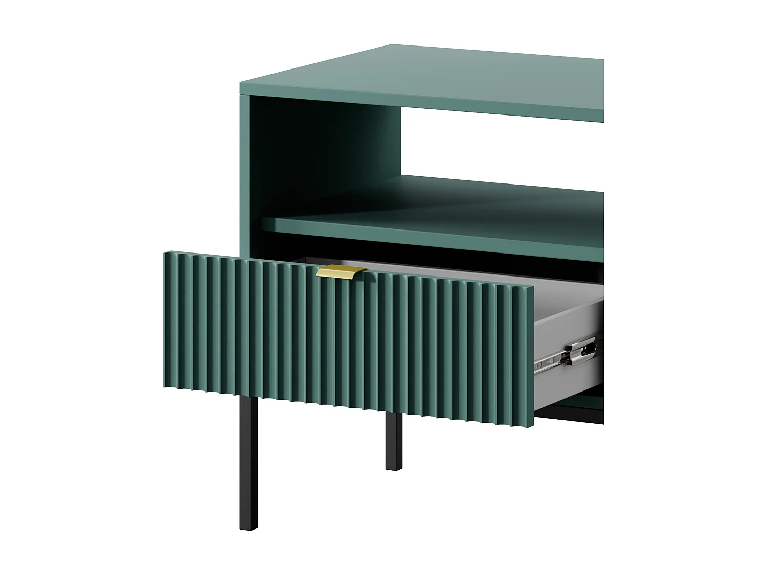 Table de Nuit Élégante Nova – Design avec poignée dorée, Façade Geriffelt, Pratique & Moderne, 54x56x39 cm, Labrador mat, Pieds métal noirs