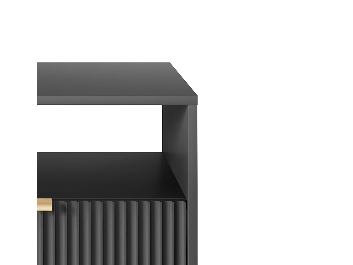 Table de Nuit Élégante Nova – Design avec poignée dorée, Façade Geriffelt, Pratique & Moderne, 54x56x39 cm, Noir mat, Pieds métal noirs