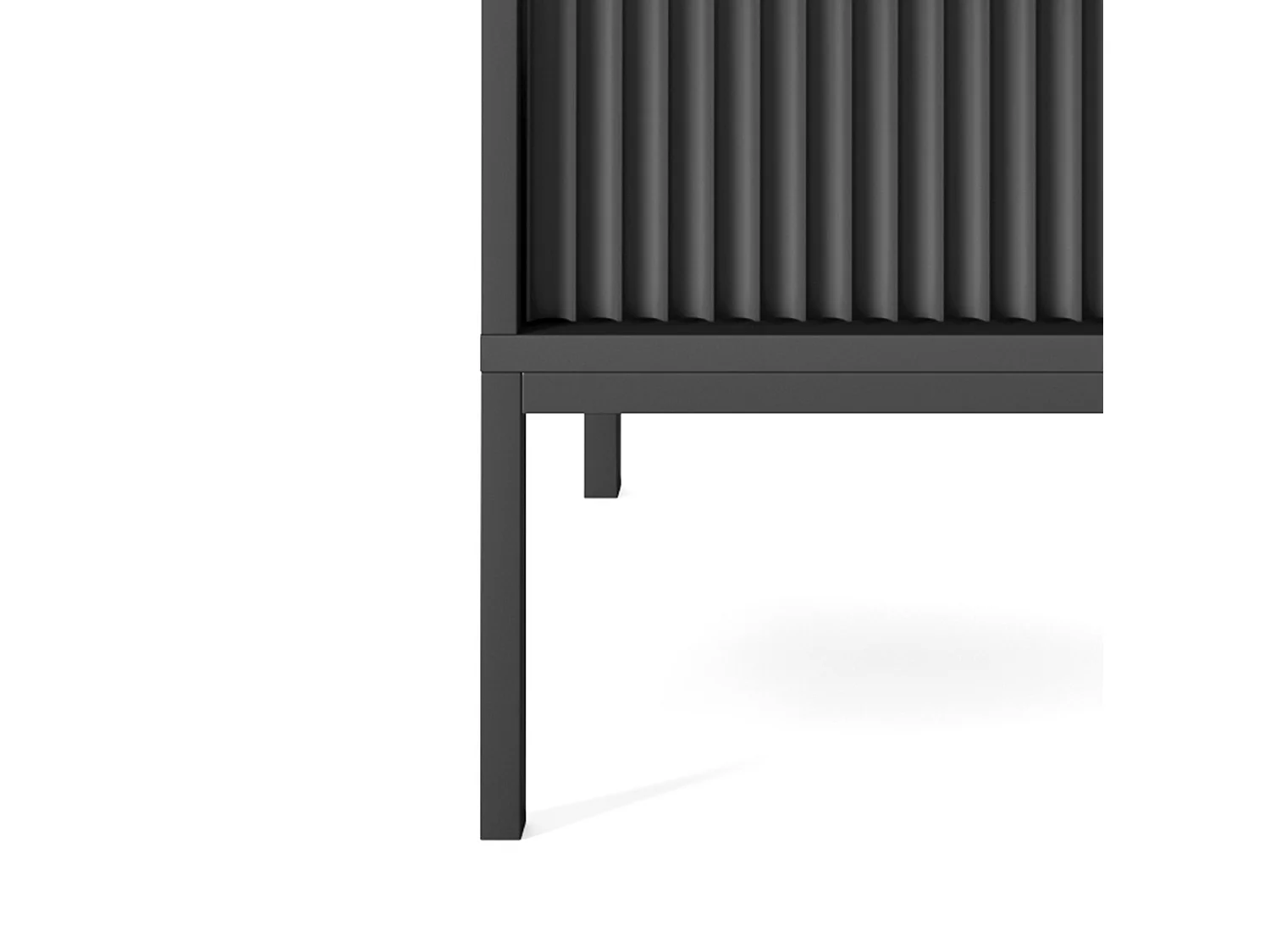 Table de Nuit Élégante Nova – Design avec poignée dorée, Façade Geriffelt, Pratique & Moderne, 54x56x39 cm, Noir mat, Pieds métal noirs