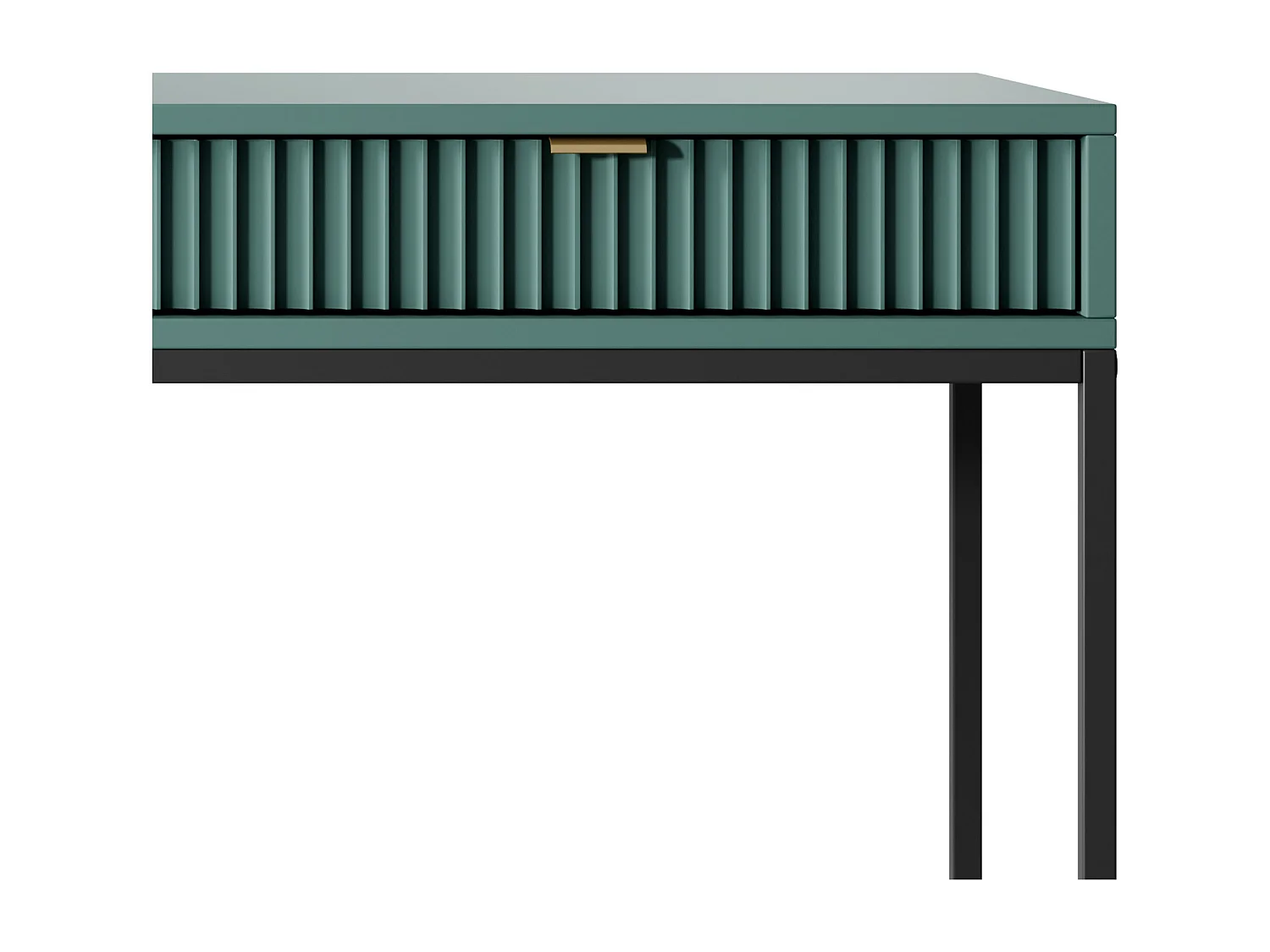 Toaletka Geriffelt z złotymi uchwytami, stalowa rama, biurko MDF, 2 szuflady, rzeźbiona fasada, 104x78x50 cm, matowy labrador, czarne metalowe nogi