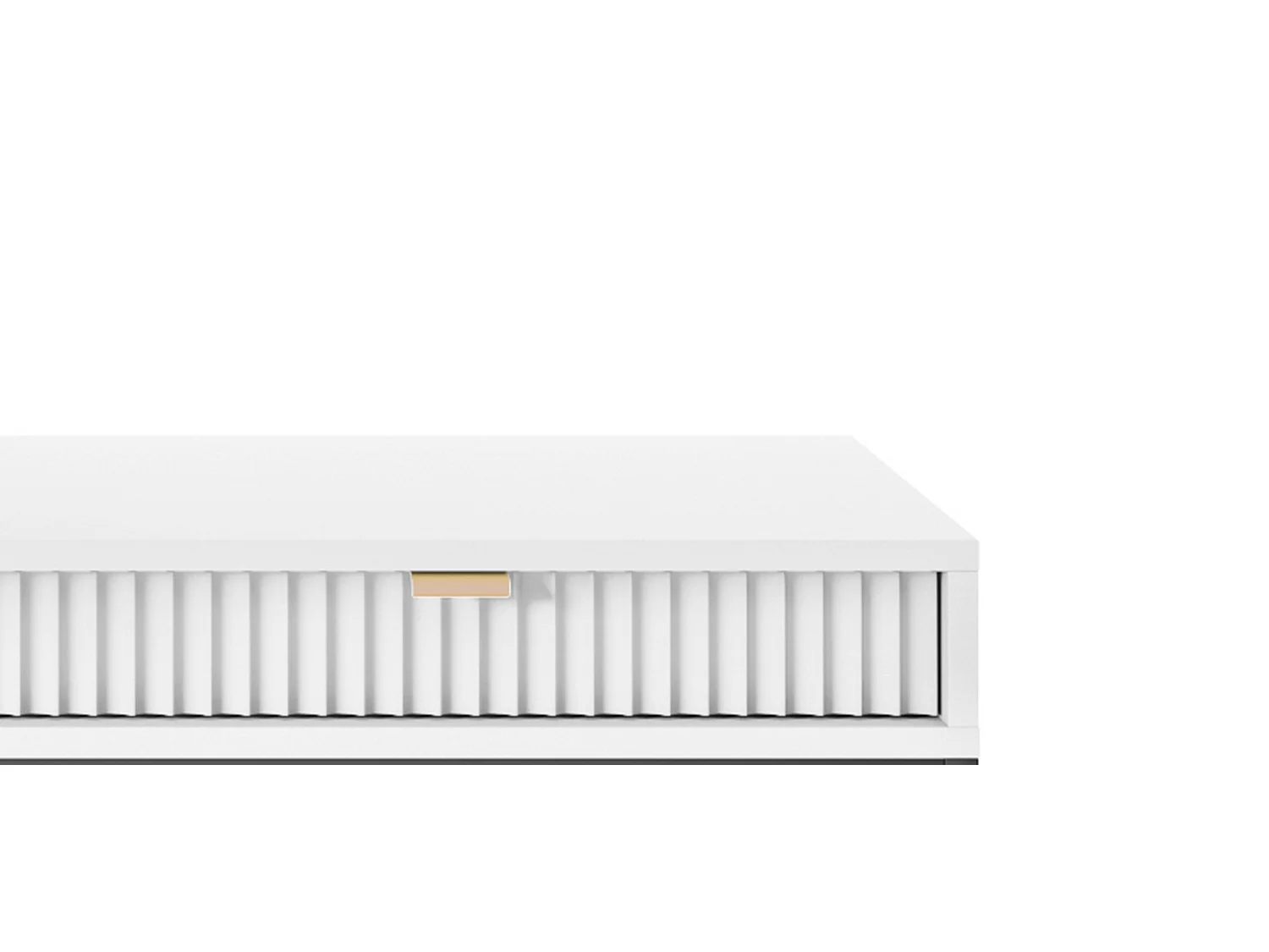 Geriffelde kaptafel met gouden handgrepen, Stalen frame, MDF bureau, 2 lades, Gesculpteerde voorkant, 104x78x50 cm, Mat wit, Zwarte metalen poten