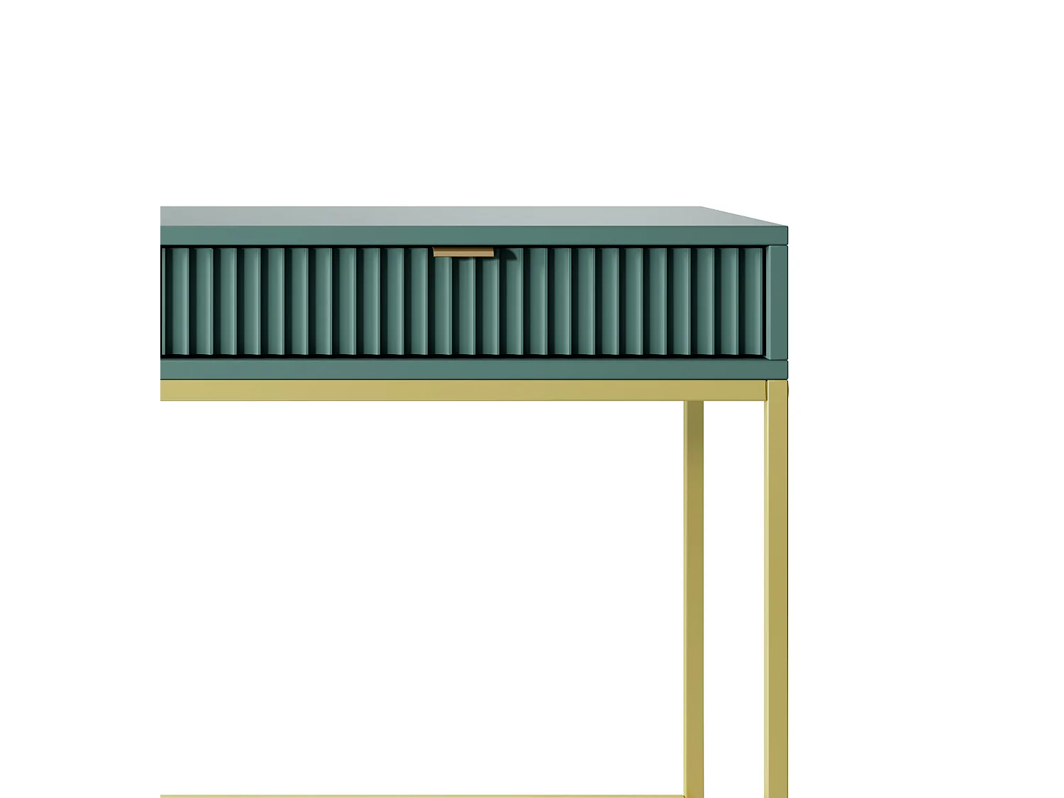 Geriffelde kaptafel met gouden handgrepen, Stalen frame, MDF bureau, 2 lades, Gesculpteerde voorkant, 104x78x50 cm, Mat labrador, Gouden metalen poten