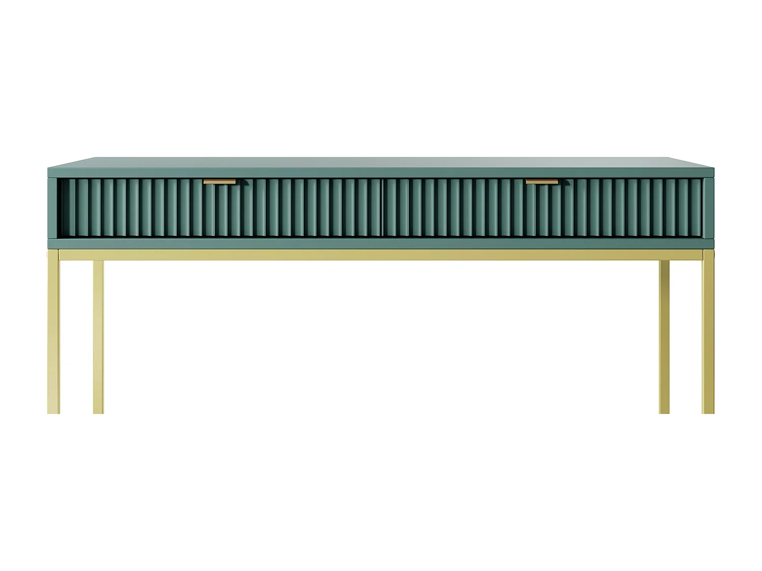 Geriffelde kaptafel met gouden handgrepen, Stalen frame, MDF bureau, 2 lades, Gesculpteerde voorkant, 104x78x50 cm, Mat labrador, Gouden metalen poten