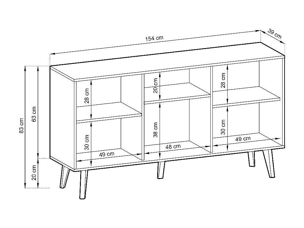 Buffet WILLOW K-154 – 154 cm Largeur, Pieds Métalliques, Rangement Push-to-Open, Chêne Artisan, Moderne pour Salon