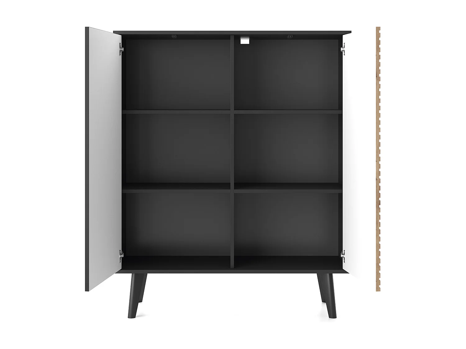 Buffet WILLOW KD-104 – 104 cm Largeur, 125 cm Hauteur, 39 cm Profondeur, 2 Portes, Noir Chêne Artisan, Cadre Métallique Stable