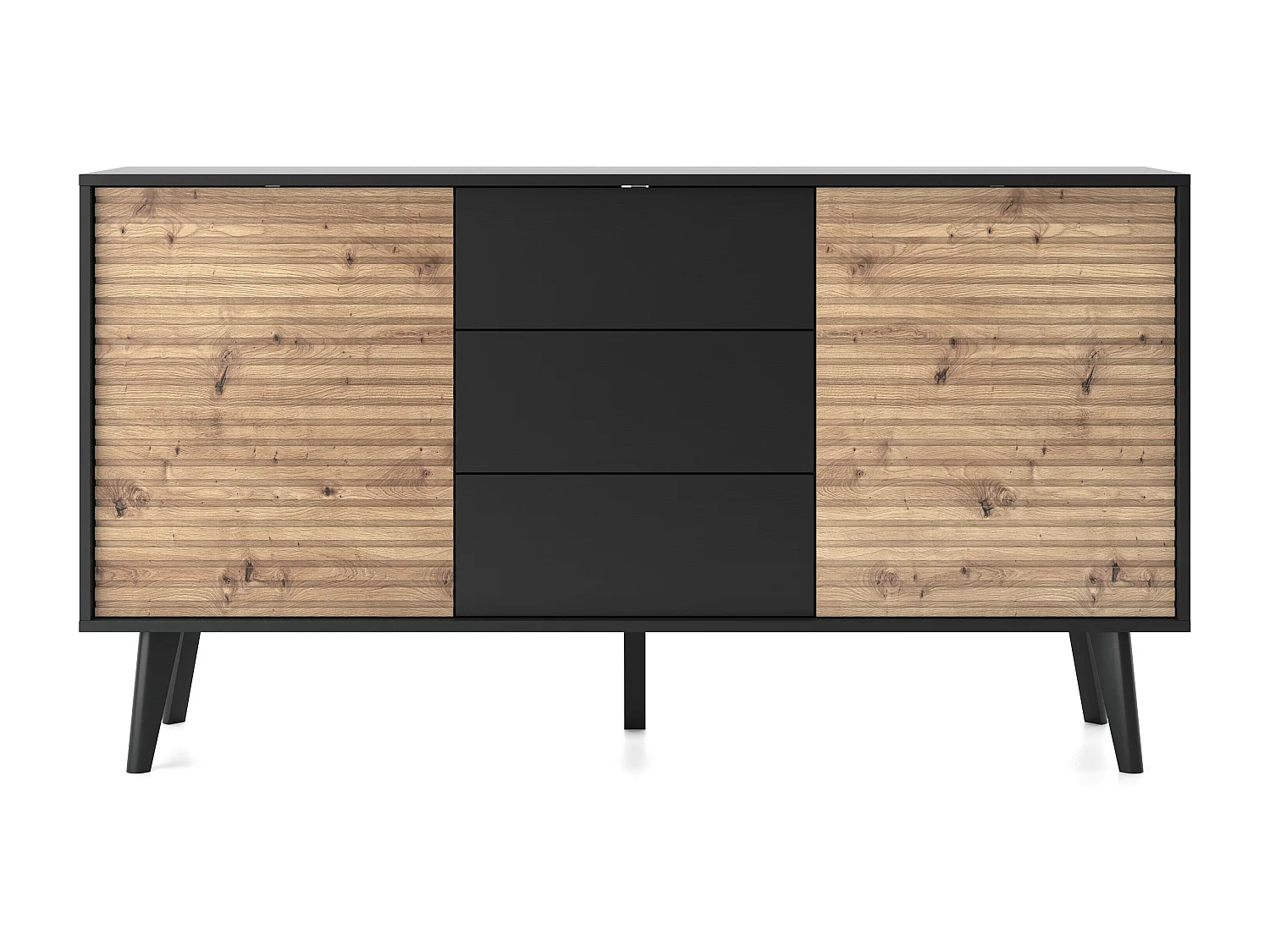 Buffet WILLOW Noir + Chêne Artisan – 104x83x39 cm, 2 Portes, 3 Tiroirs, Design Moderne Style Loft