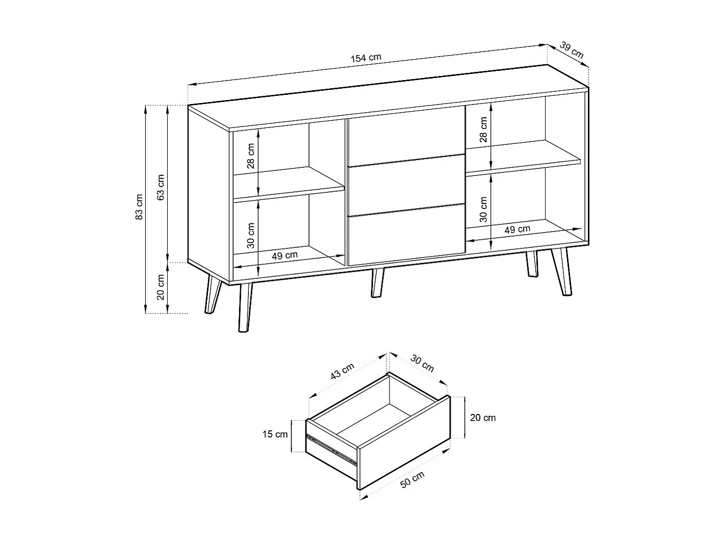 Buffet WILLOW Noir + Chêne Artisan – 104x83x39 cm, 2 Portes, 3 Tiroirs, Design Moderne Style Loft