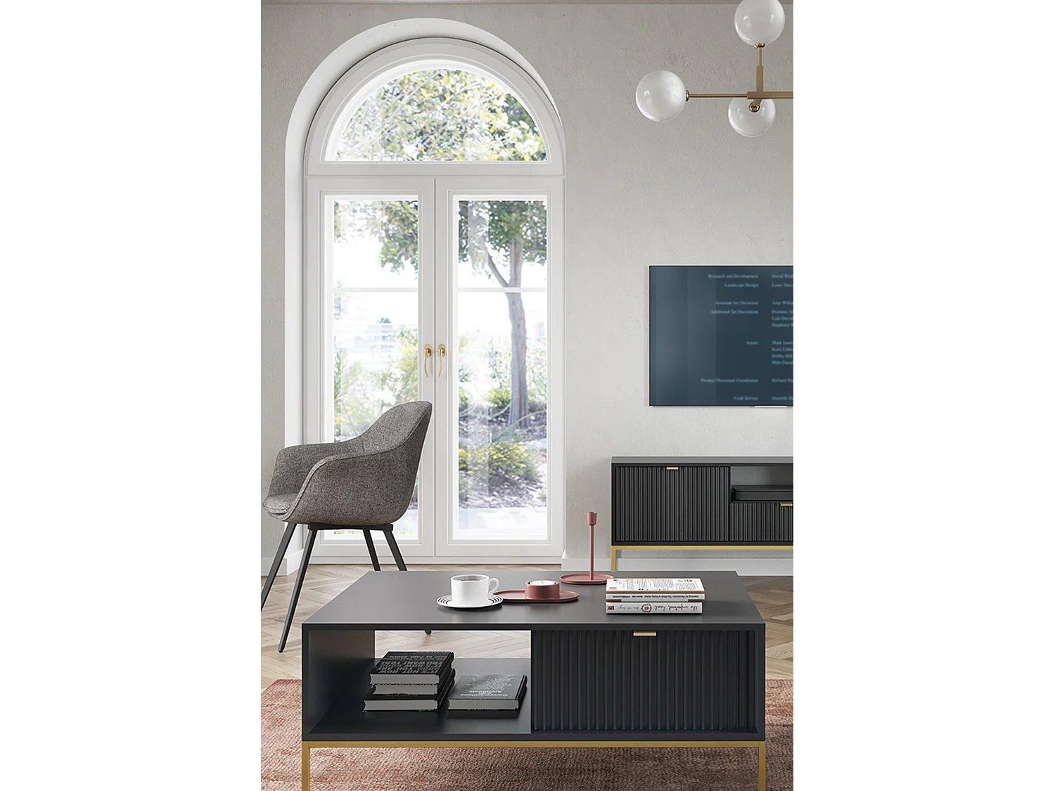 Elegante salontafel DomoHome NOVA – Met gouden accent, Moderne lade in MDF, Gouden metalen poten, Minimalistisch ontwerp, Zwart, 104x104x46cm