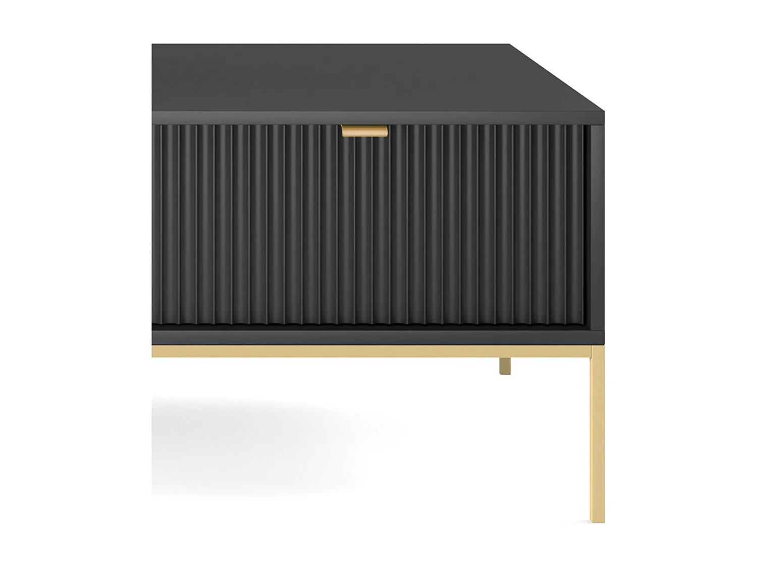 Table Basse Élégante DomoHome NOVA – Avec accent doré, Tiroir moderne en MDF, Pieds métal dorés, Design minimaliste, Noir, 104x104x46cm