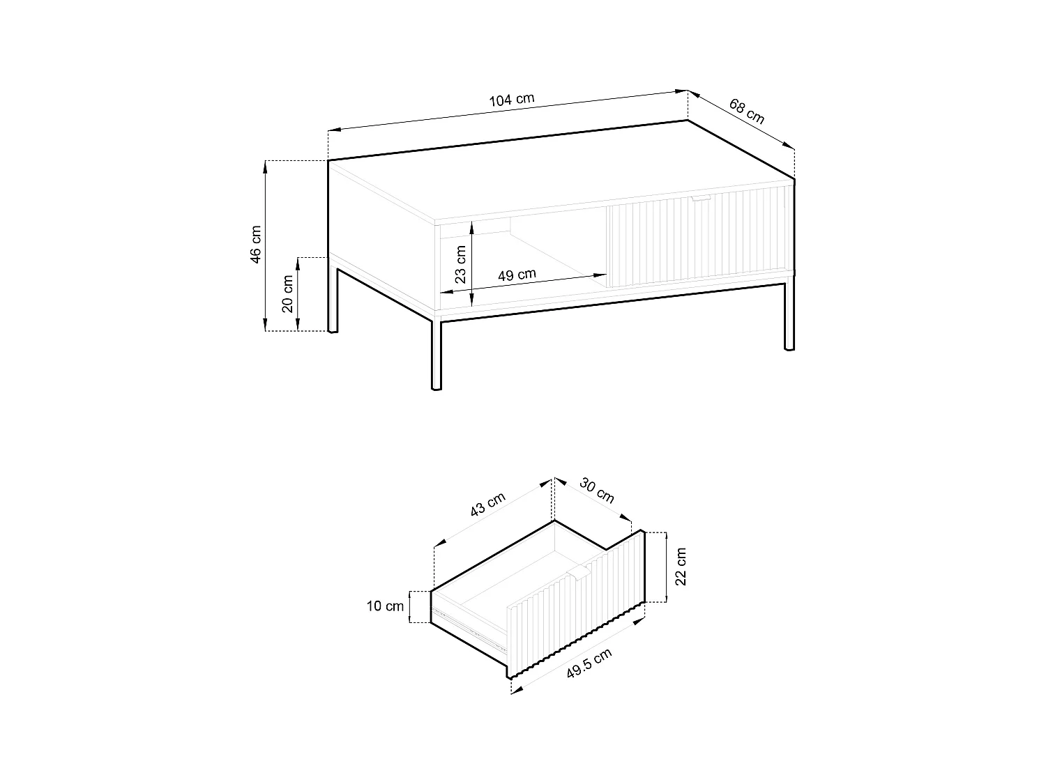 Table Basse Élégante DomoHome NOVA – Avec accent doré, Tiroir moderne en MDF, Pieds métal noirs, Design minimaliste, Gris, 104x104x46cm