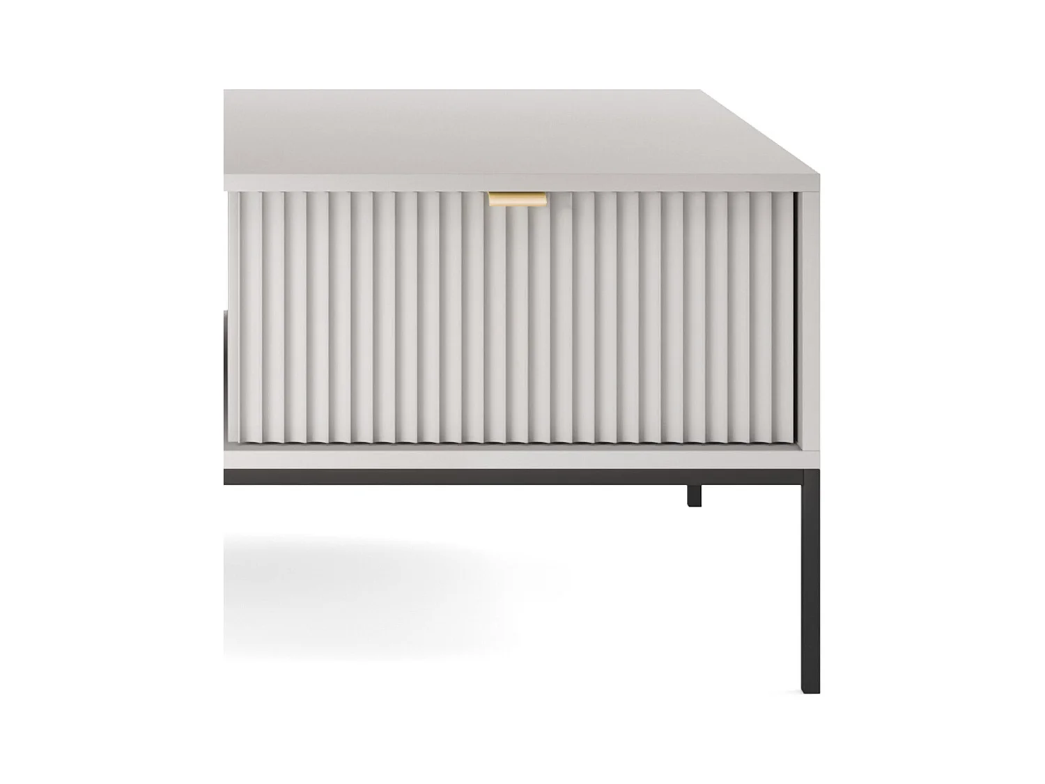 Table Basse Élégante DomoHome NOVA – Avec accent doré, Tiroir moderne en MDF, Pieds métal noirs, Design minimaliste, Gris, 104x104x46cm