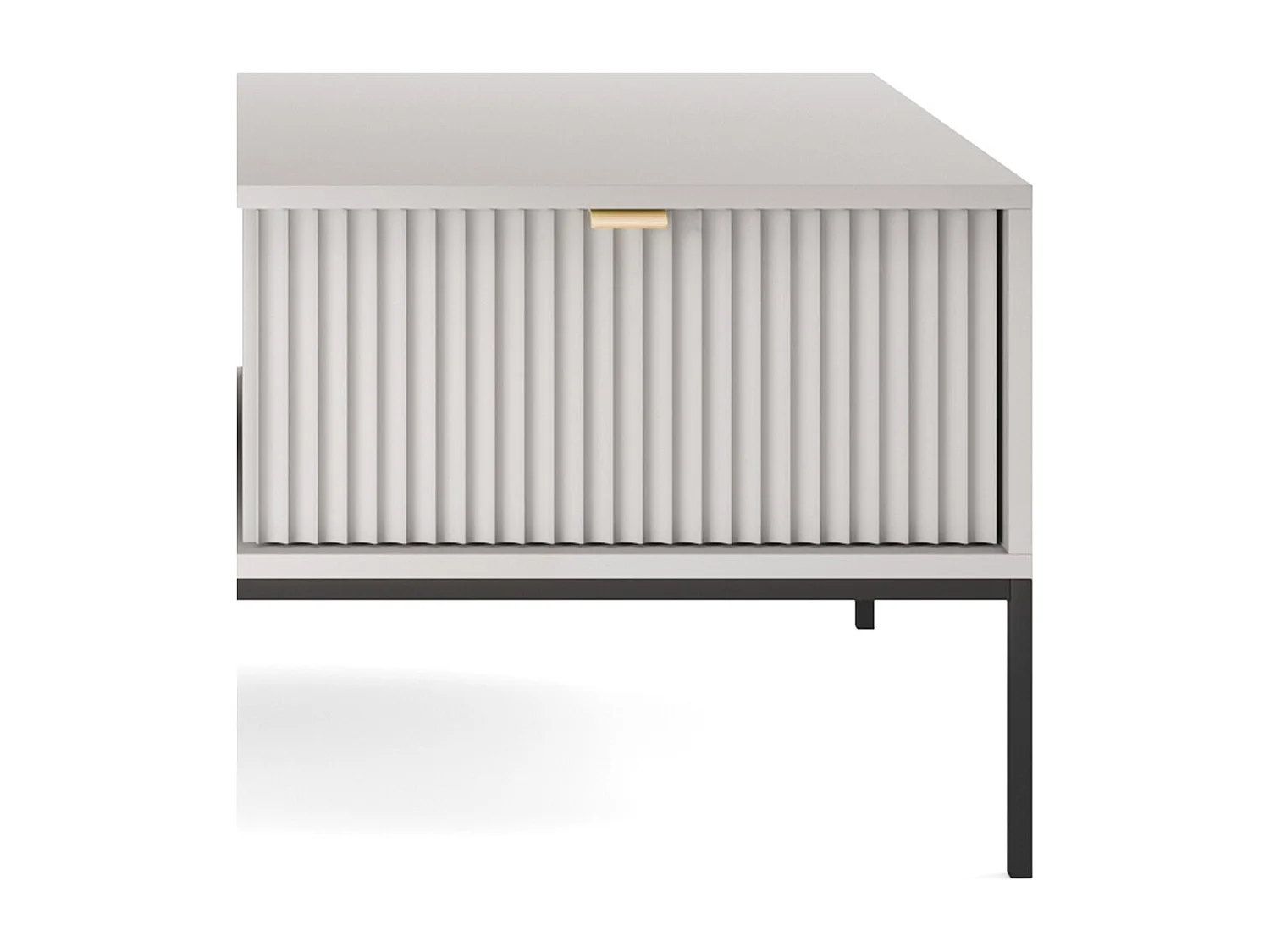 Elegante salontafel DomoHome NOVA – Met gouden accent, Moderne lade in MDF, Zwarte metalen poten, Minimalistisch ontwerp, Grijs, 104x104x46cm